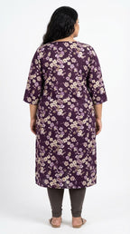 Plus Size Poly Crepe Floral Print  Straight Kurta Purple-100073