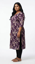 Plus Size Poly Crepe Floral Print  Straight Kurta Purple-100073