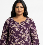 Plus Size Poly Crepe Floral Print  Straight Kurta Purple-100073