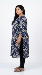 Plus Size Poly Crepe Floral Print  Straight Kurta Blue -100074