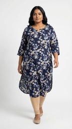 Plus Size Poly Crepe Floral Print  Straight Kurta Blue -100074