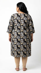 Plus Size Poly Crepe Floral Print  Straight Kurta Black-100076