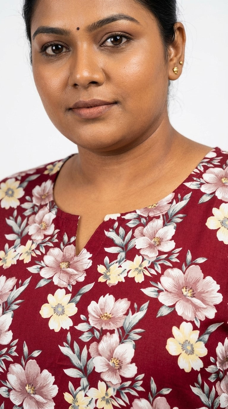 Plus Size Poly Crepe Floral Print  Straight Kurta Maroon-100077