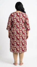 Plus Size Poly Crepe Floral Print  Straight Kurta Maroon-100077