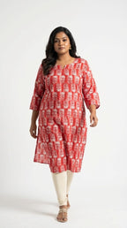 Plus Size Poly Crepe Floral Print  Straight Kurta Red-100078