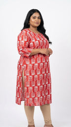 Plus Size Poly Crepe Floral Print  Straight Kurta Red-100078
