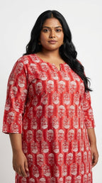 Plus Size Poly Crepe Floral Print  Straight Kurta Red-100078