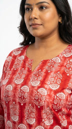 Plus Size Poly Crepe Floral Print  Straight Kurta Red-100078