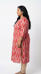 Plus Size Poly Crepe Floral Print  Straight Kurta Red-100078