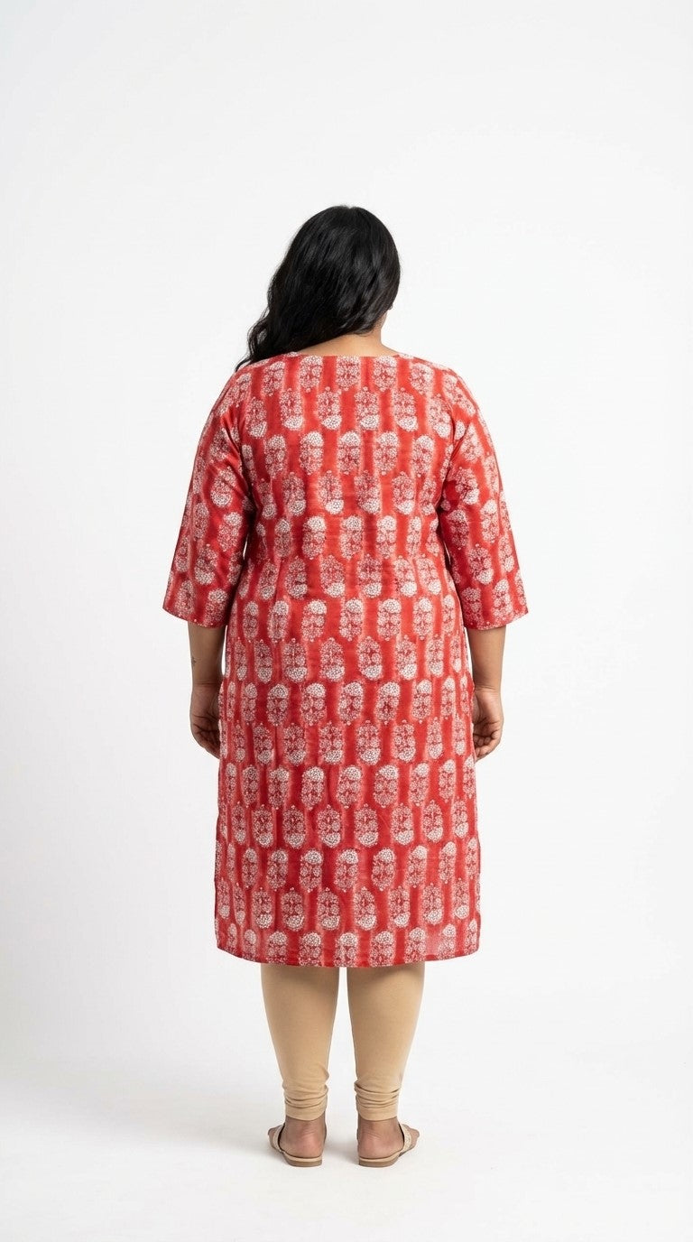 Plus Size Poly Crepe Floral Print  Straight Kurta Red-100078