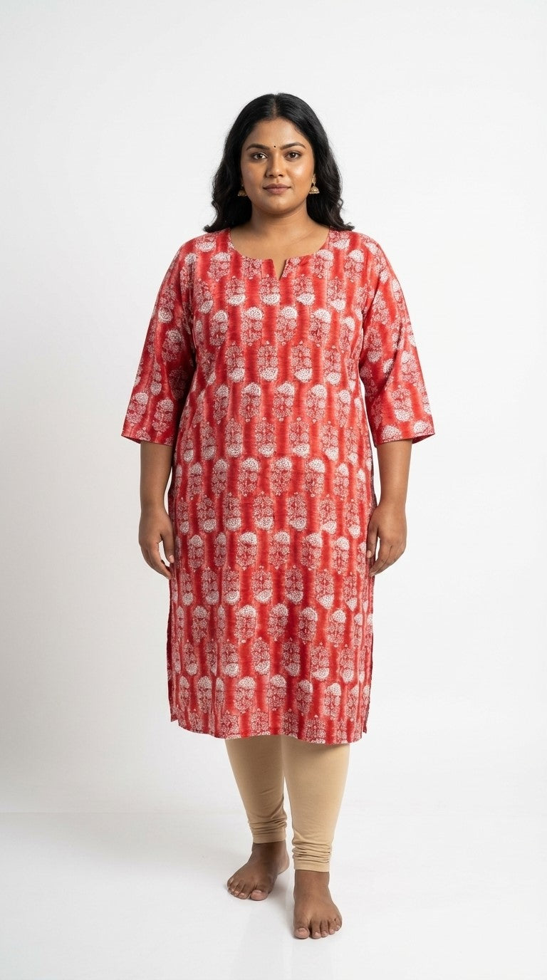 Plus Size Poly Crepe Floral Print  Straight Kurta Red-100078 Main image