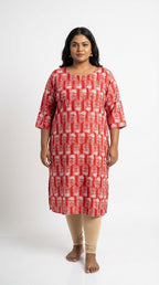 Plus Size Poly Crepe Floral Print  Straight Kurta Red-100078