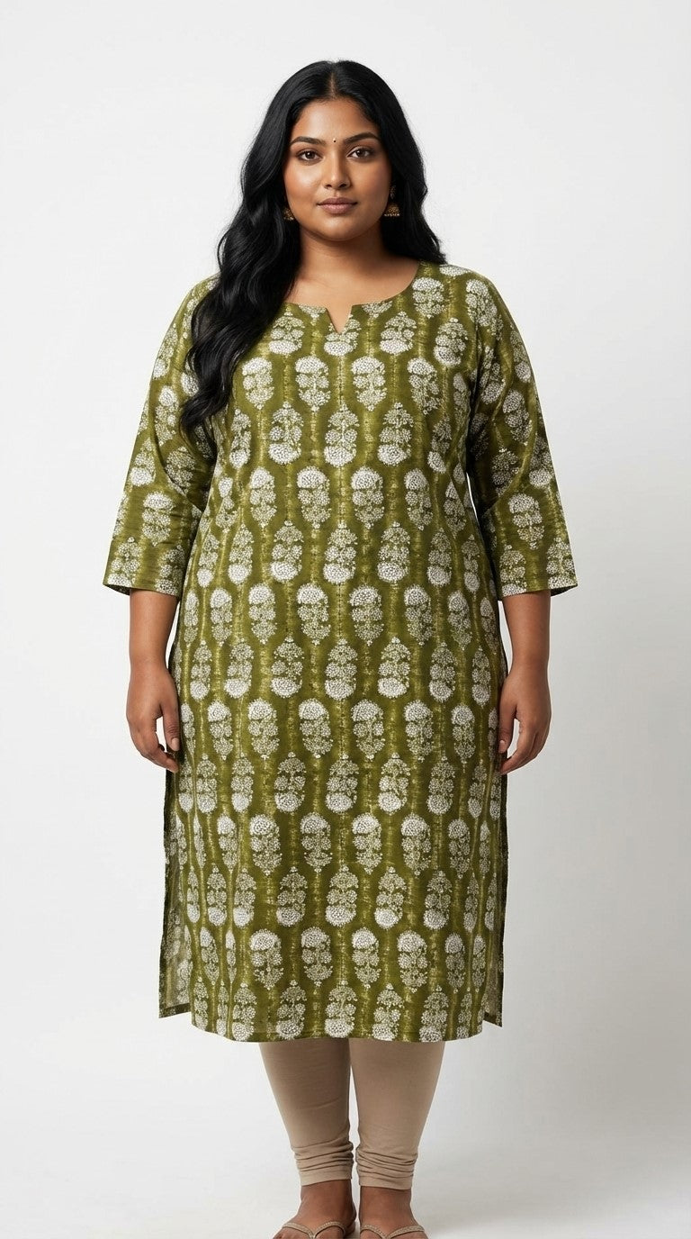 Plus Size Poly Crepe Floral Print  Straight Kurta Green-100079 Main image
