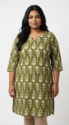 Plus Size Poly Crepe Floral Print  Straight Kurta Green-100079