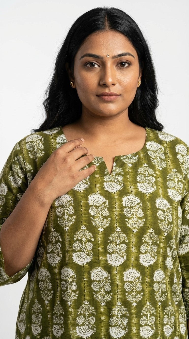Plus Size Poly Crepe Floral Print  Straight Kurta Green-100079