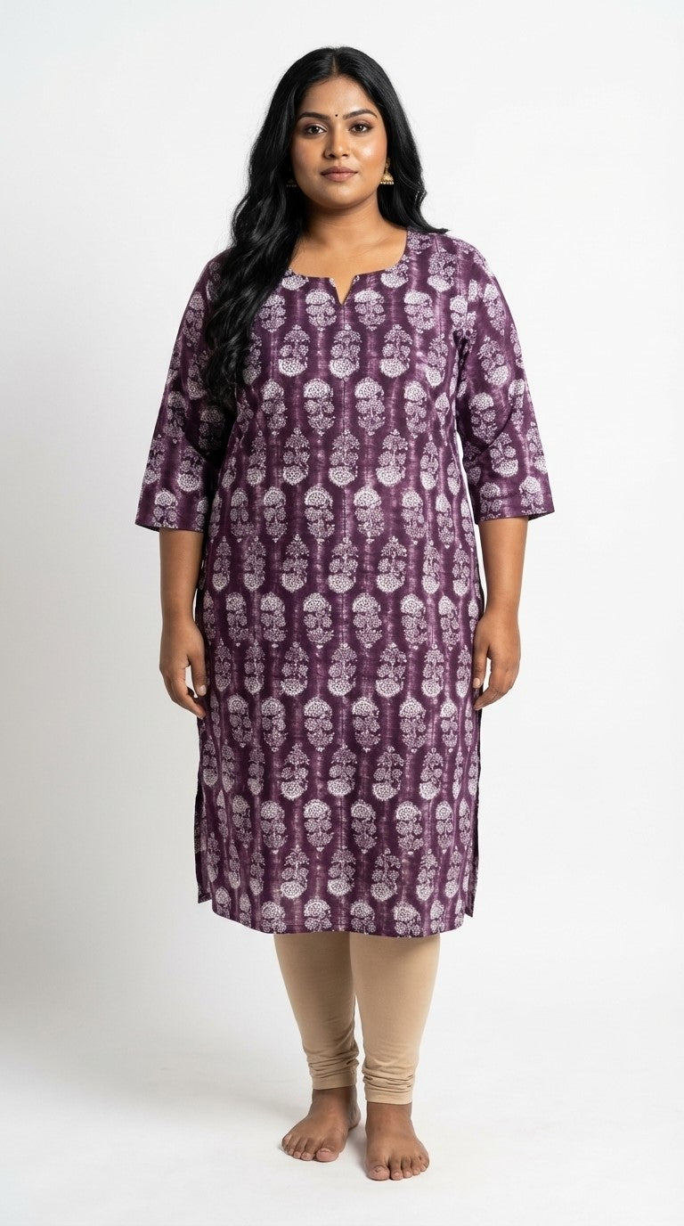 Plus Size Poly Crepe Floral Print  Straight Kurta Purple-100080