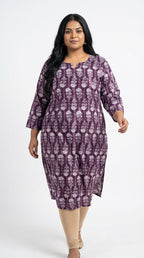 Plus Size Poly Crepe Floral Print  Straight Kurta Purple-100080
