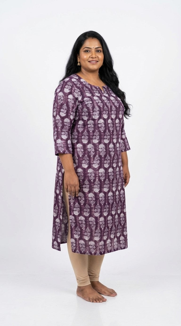 Plus Size Poly Crepe Floral Print  Straight Kurta Purple-100080