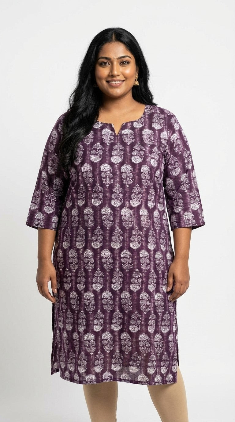 Plus Size Poly Crepe Floral Print  Straight Kurta Purple-100080