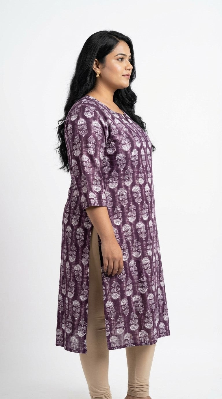 Plus Size Poly Crepe Floral Print  Straight Kurta Purple-100080
