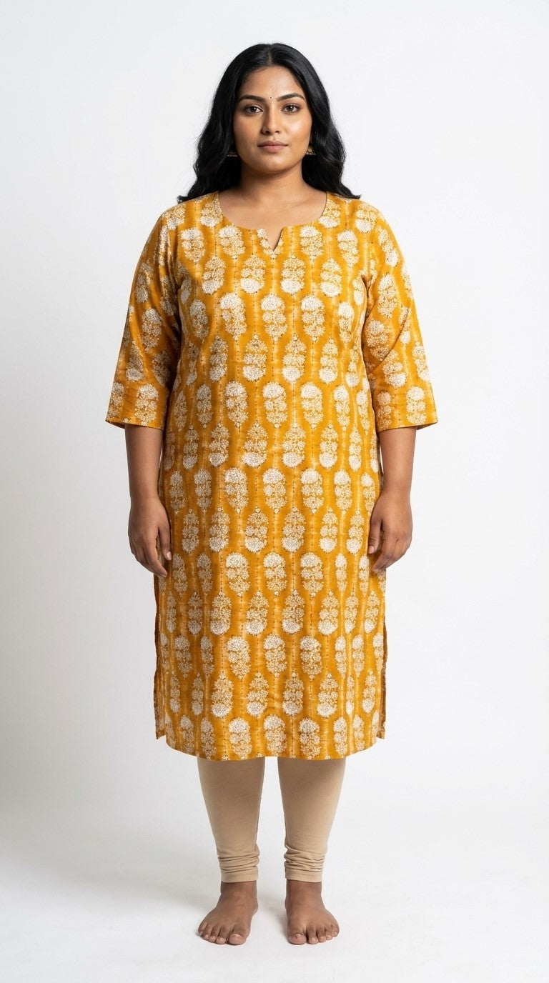 Plus Size Poly Crepe Floral Print  Straight Kurta Yellow-100081 Main image