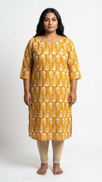 Plus Size Poly Crepe Floral Print  Straight Kurta Yellow-100081