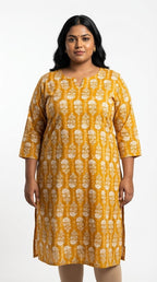 Plus Size Poly Crepe Floral Print  Straight Kurta Yellow-100081