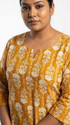 Plus Size Poly Crepe Floral Print  Straight Kurta Yellow-100081