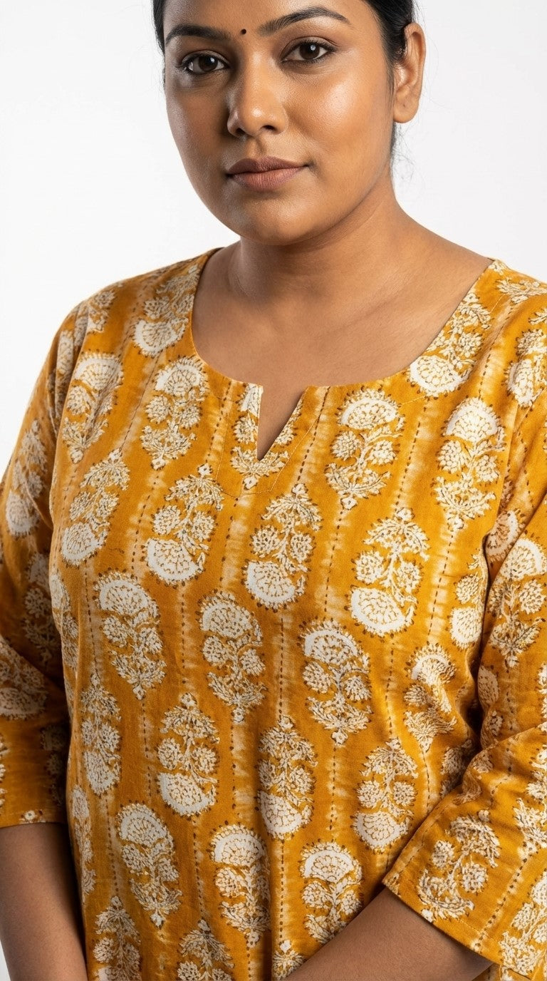 Plus Size Poly Crepe Floral Print  Straight Kurta Yellow-100081
