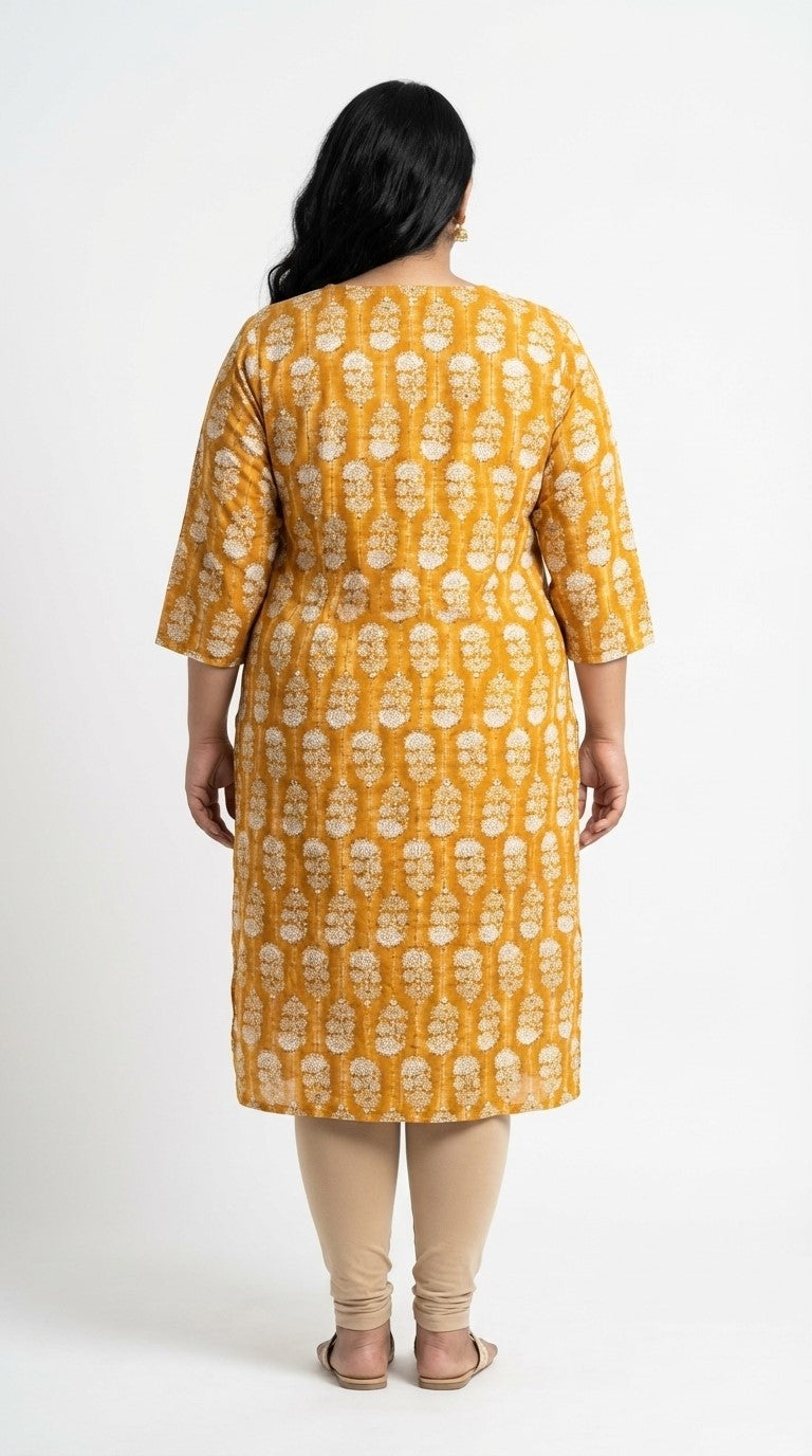 Plus Size Poly Crepe Floral Print  Straight Kurta Yellow-100081