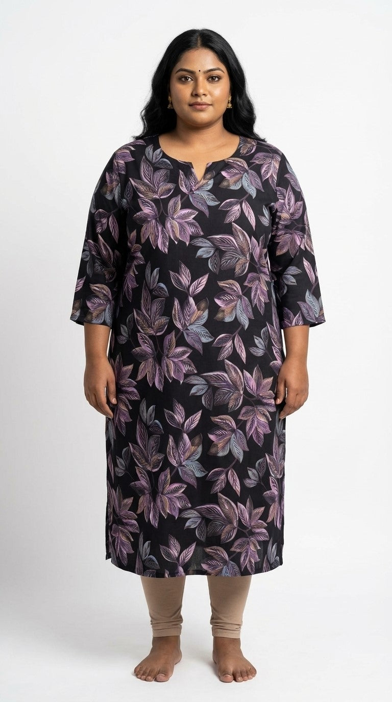 Plus Size Poly Crepe Floral Print  Straight Kurta Purple-100082 Main image