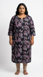 Plus Size Poly Crepe Floral Print  Straight Kurta Purple-100082