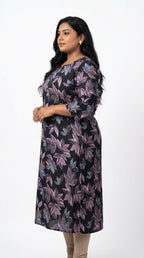 Plus Size Poly Crepe Floral Print  Straight Kurta Purple-100082