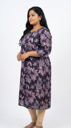 Plus Size Poly Crepe Floral Print  Straight Kurta Purple-100082