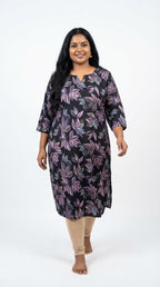 Plus Size Poly Crepe Floral Print  Straight Kurta Purple-100082