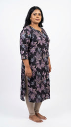 Plus Size Poly Crepe Floral Print  Straight Kurta Purple-100082