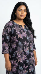 Plus Size Poly Crepe Floral Print  Straight Kurta Purple-100082