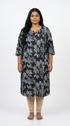 Plus Size Poly Crepe Floral Print  Straight Kurta Blue -100083
