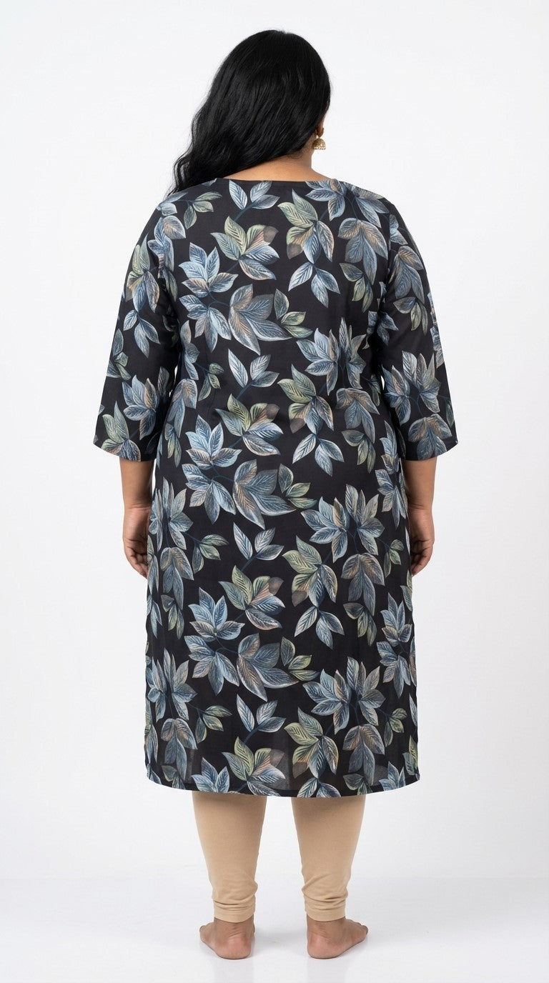 Plus Size Poly Crepe Floral Print  Straight Kurta Blue -100083