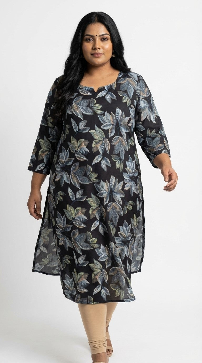 Plus Size Poly Crepe Floral Print  Straight Kurta Blue -100083 Main image