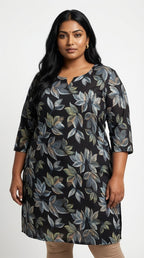 Plus Size Poly Crepe Floral Print  Straight Kurta Blue -100083