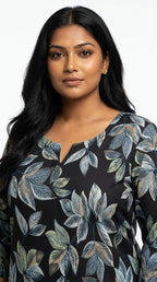 Plus Size Poly Crepe Floral Print  Straight Kurta Blue -100083