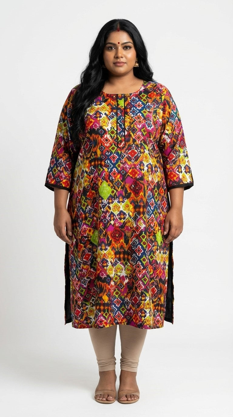 Plus Size Poly Crepe Floral Print  Straight Kurta Multi-Color-100084 Main image