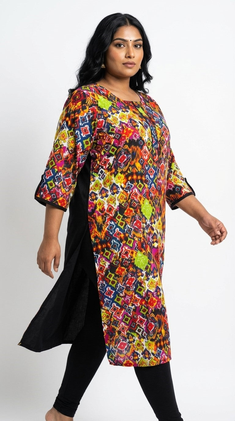 Plus Size Poly Crepe Floral Print  Straight Kurta Multi-Color-100084 Secondary image