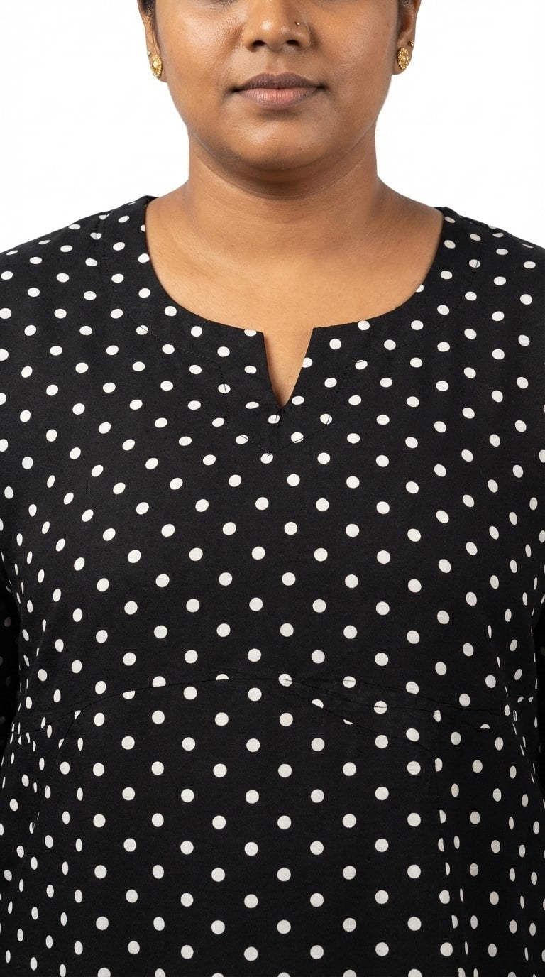 Plus Size Poly Crepe Polka Dot Print  Straight Kurta Black-100086