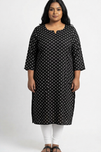 Plus Size Poly Crepe Polka Dot Print  Straight Kurta Black-100086