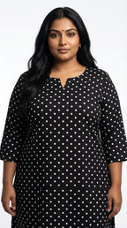Plus Size Poly Crepe Polka Dot Print  Straight Kurta Black-100086