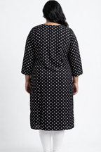Plus Size Poly Crepe Polka Dot Print  Straight Kurta Black-100086