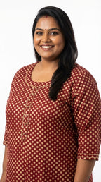 Plus Size Cotton Polka Dot Print  Straight Kurta Rust-100089