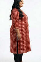Plus Size Cotton Polka Dot Print  Straight Kurta Rust-100089
